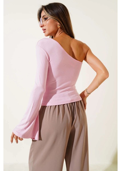 Tek Omuzlu Basic Bluz Pembe modelleri