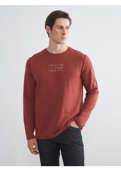 Yeni Sezon Bisiklet Yaka Baskılı Erkek Sweatshirt