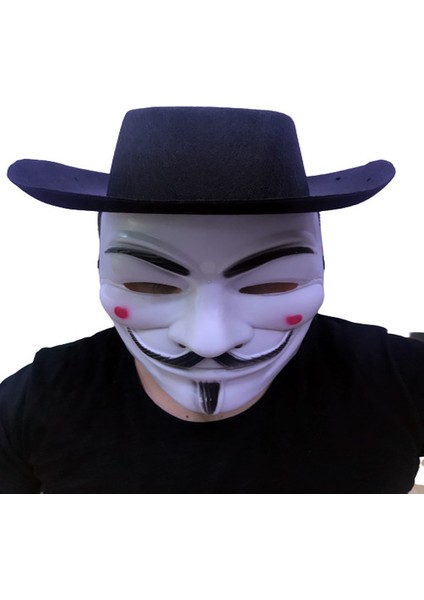 Siyah Renkli Delikli Çocuk Boy Vendetta Şapkası ve Vendetta Maskesi fiyatları