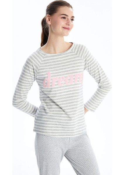 Yeni Sezon Bisiklet Yaka Baskılı Kadın Pijama Takımı modelleri