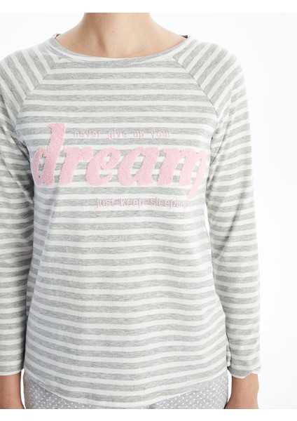 Yeni Sezon Bisiklet Yaka Baskılı Kadın Pijama Takımı fırsatları