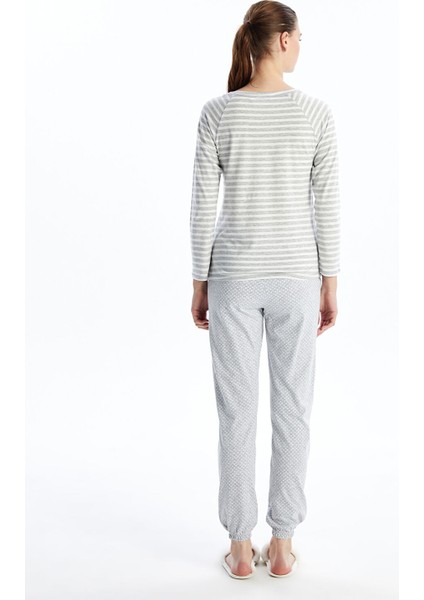 Yeni Sezon Bisiklet Yaka Baskılı Kadın Pijama Takımı indirimleri