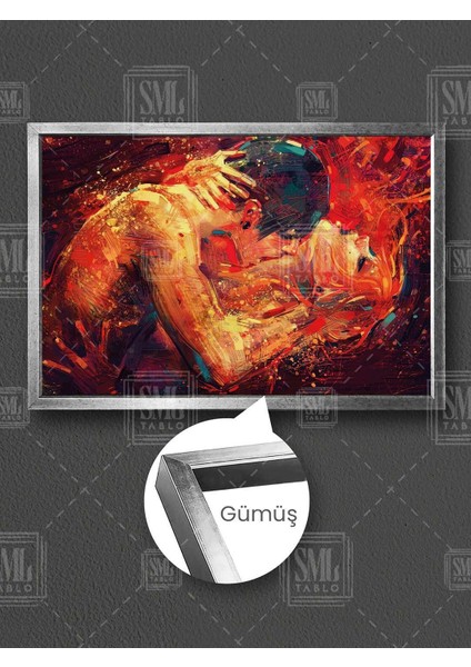 Nü Aşk Çifti Kadın Tutkulu Aşıklar Yatak Odası Çerçeveli Yatay Kanvas Tablo