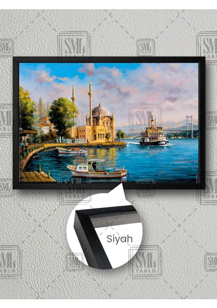 Ortaköy Camii ve Boğaziçi Boğaz Köprüsü Istanbul Manzarası Çerçeveli Yatay Kanvas Tablo