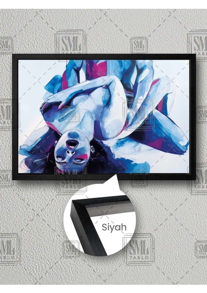 Nü Kadın Yatak Odası Dekoru Aşk Çifti Çerçeveli Yatay Kanvas Tablo