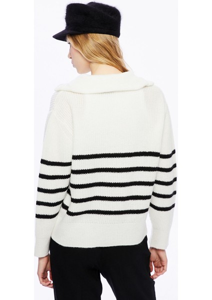 Yeni Sezon Polo Yaka Çizgili Kadın Triko Kazak fırsatları