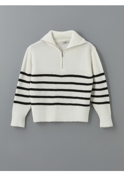 Yeni Sezon Polo Yaka Çizgili Kadın Triko Kazak indirimleri