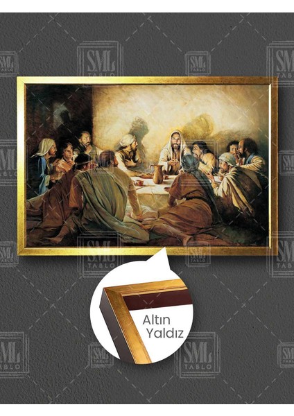 Isa ve Havarileri Son Akşam Yemeği Hristiyanlık Jesus Christ Çerçeveli Yatay Kanvas Tablo