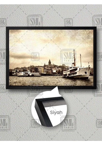 Galata Kulesi Eski Istanbul Hatıra Nostalji Boğaz Manzarası Çerçeveli Yatay Kanvas Tablo