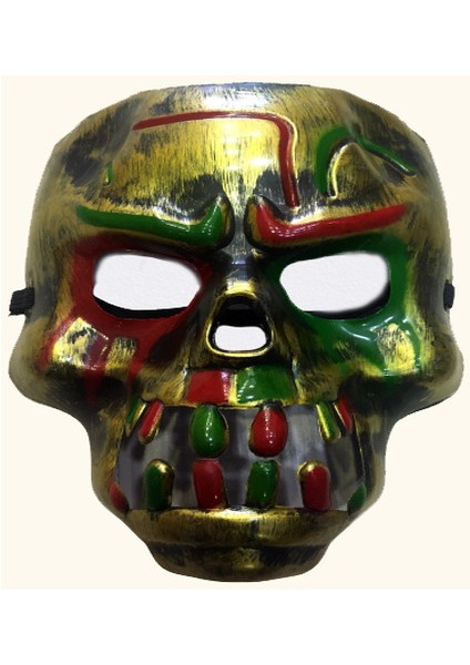 Kırmızı Kanlı Dişli Dracula Kafatası Maskesi Altın Renk fiyatları