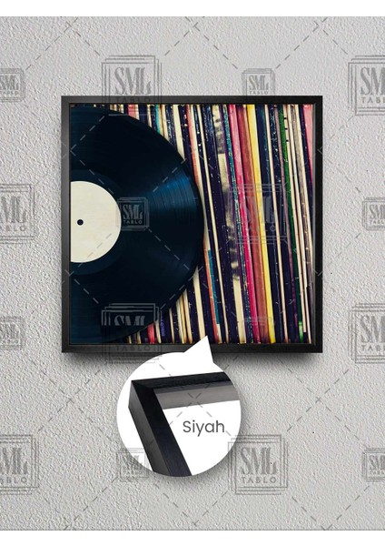 Nostaljik Gramafon Taş Plak Eski Müzik Nostalji Dekor Çerçeveli Kare Kanvas Tablo