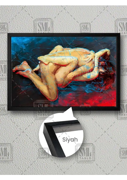 Birbirine Sarılan Nü Romantik Çift Aşık Love Yatak Odası Çerçeveli Yatay Kanvas Tablo