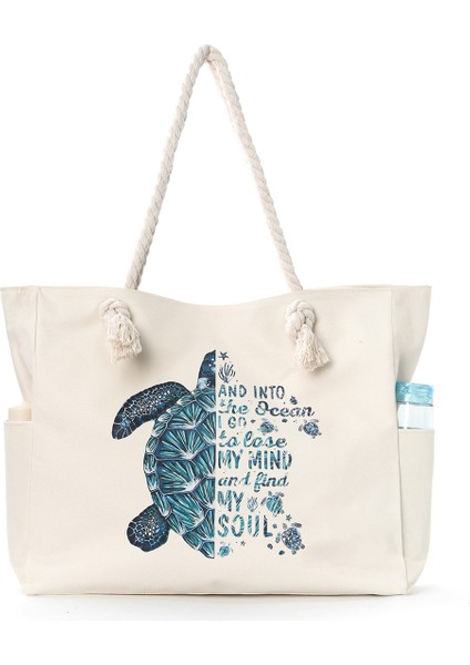 Büyük Kapasiteli Kaplumbağa Plaj Çantası Kadın Çantası Koltuk Altı Omuz Çantası Basit Çok Yönlü Günlük Saklama Kanvas Çantası (Yurt Dışından)