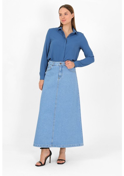 Yüksek Bel A Kesim Denim Etek Açık Mavi fırsatları