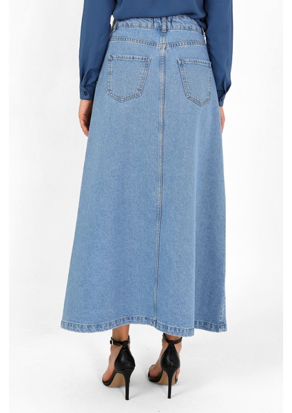 Yüksek Bel A Kesim Denim Etek Açık Mavi indirimleri