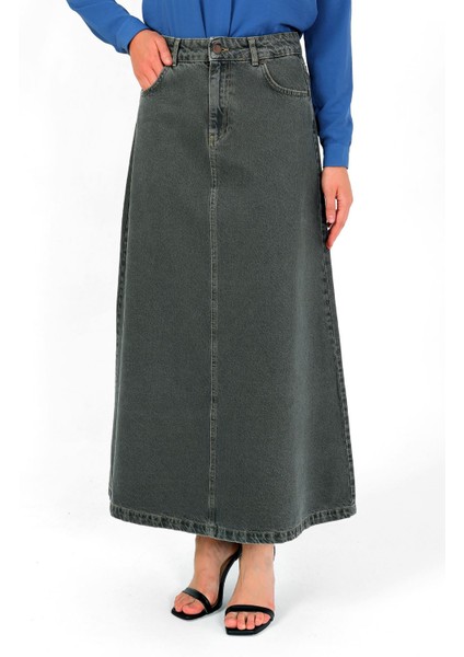 Yüksek Bel A Kesim Denim Etek Yeşil fiyatları
