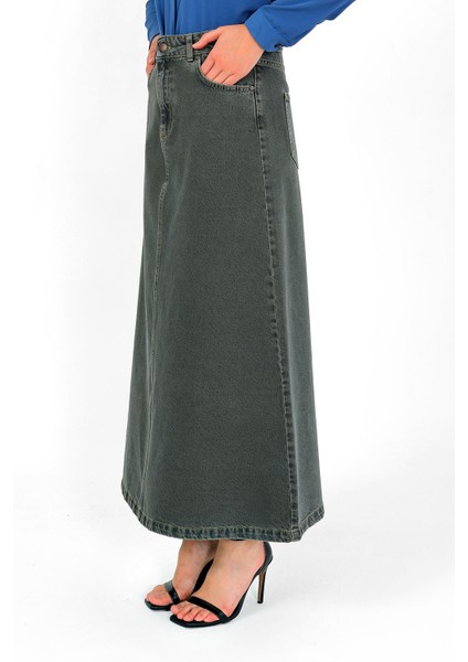 Yüksek Bel A Kesim Denim Etek Yeşil modelleri