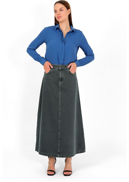 Yüksek Bel A Kesim Denim Etek Yeşil fırsatları