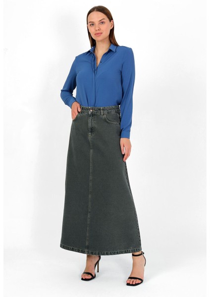 Yüksek Bel A Kesim Denim Etek Yeşil indirimleri