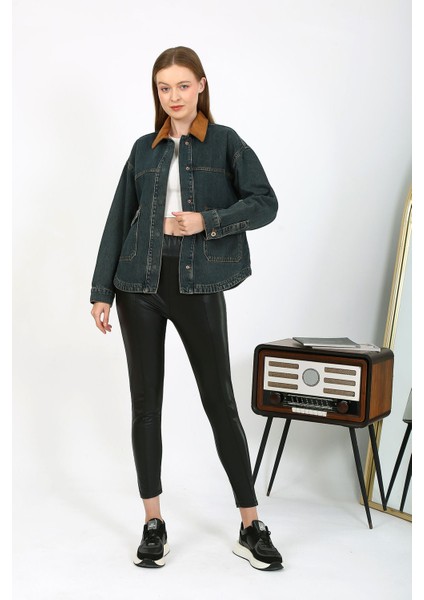 Kadife Yakalı Kot Ceket Koyu Mavi fiyatları