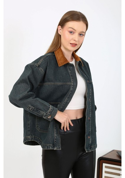 Kadife Yakalı Kot Ceket Koyu Mavi fırsatları