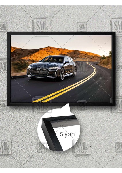 Yolda Audi Rs6 Spor Araba Hız Tutkusu Çerçeveli Yatay Kanvas Tablo