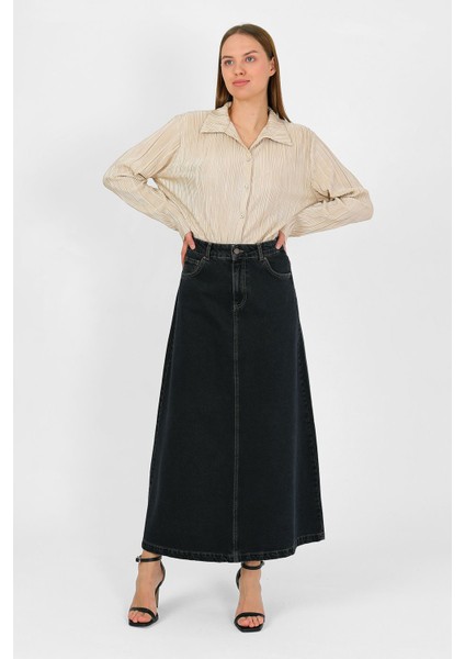 Yüksek Bel A Kesim Denim Etek Antrasit modelleri