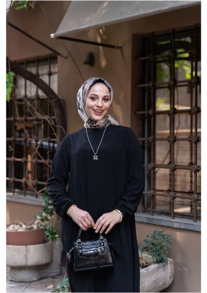 Oval Etekli Tunik - Badem Siyah fiyatları