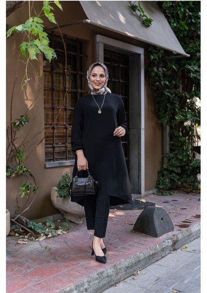 Oval Etekli Tunik - Badem Siyah fırsatları