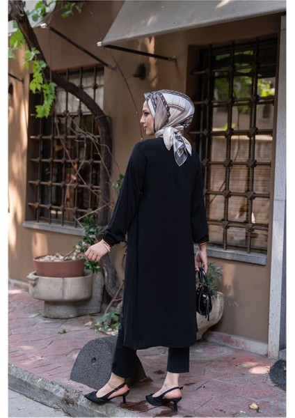 Oval Etekli Tunik - Badem Siyah indirimleri