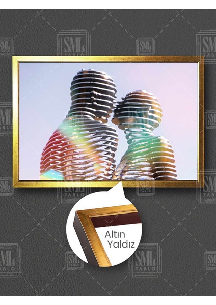 Ali ve Nino Metal Heykel Aşık Heykeli Batum Çerçeveli Yatay Kanvas Tablo