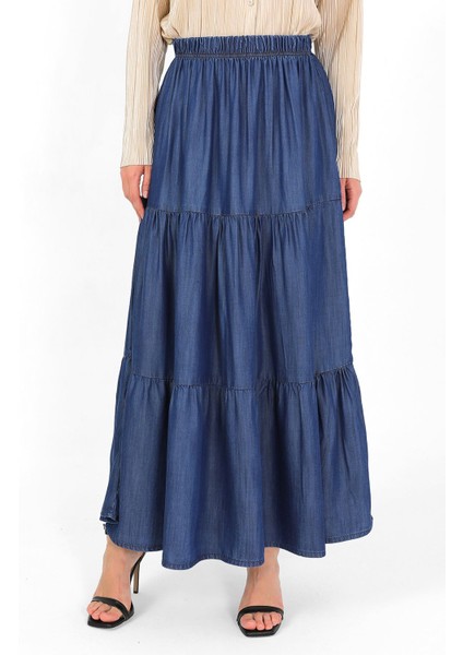 Beli Lastikli Büzgülü Etek Koyu Mavi fiyatları