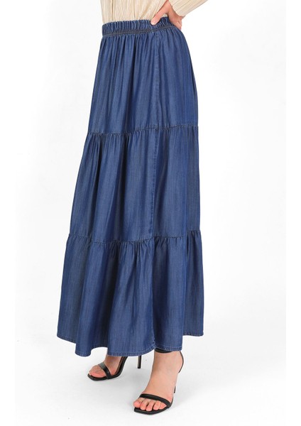Beli Lastikli Büzgülü Etek Koyu Mavi indirimleri