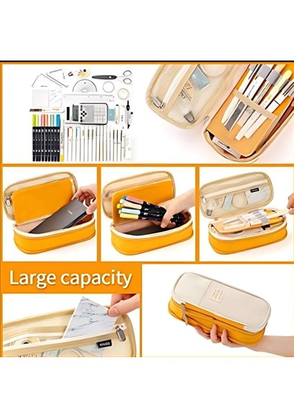 Çok Amaçlı Kalem Kutusu Seyahat Kırtasiye Makyaj Çantası Masa Aksesuar Düzenleyici Turuncu modelleri
