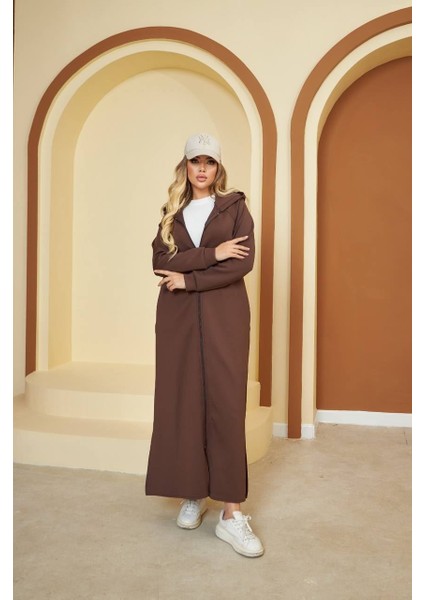 Battal Scuba Kapşonlu Uzun Kap Kahverengi fiyatları