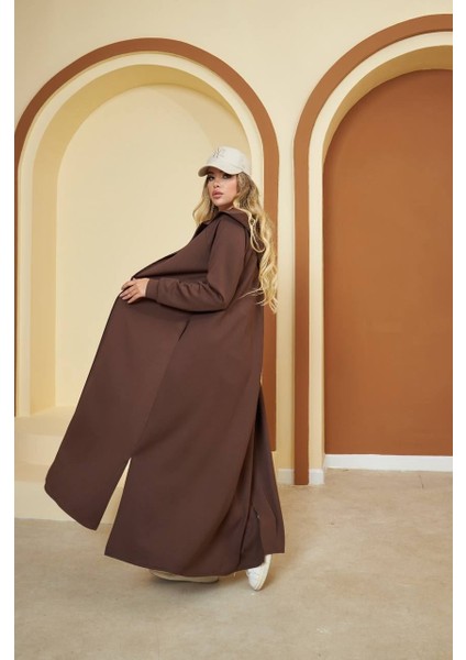 Battal Scuba Kapşonlu Uzun Kap Kahverengi fırsatları