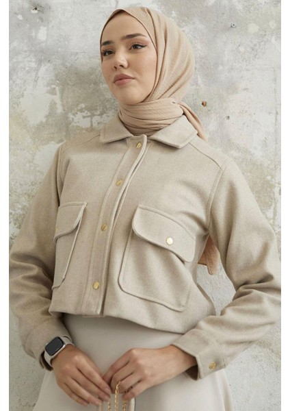 Kısa Cepli Kaşe Mont Krem fırsatları