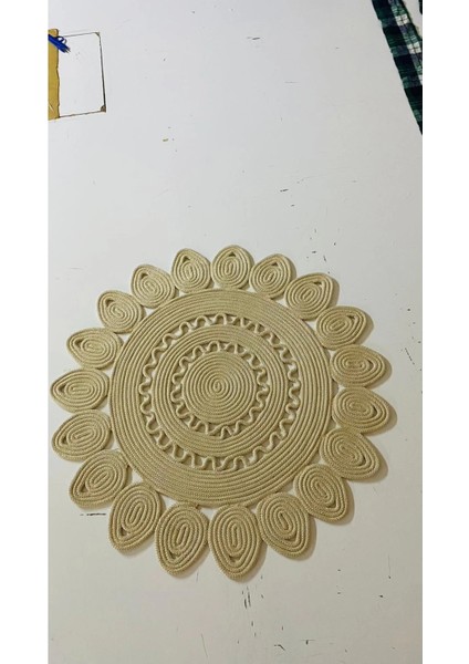 Açık Kahverengi Yuvarlak Örme Jüt Halı - Açık Kahverengi Hasır Halı - Açık Kahverengi Daire Halı