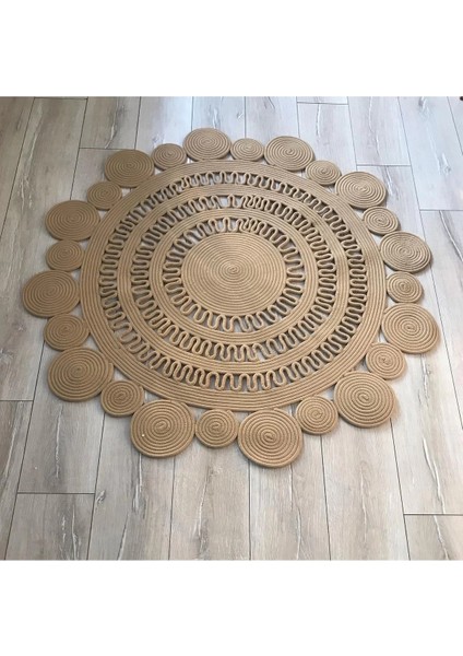 Yuvarlak Kahverengi Örme Jüt Halı - Kahverengi Hasır Halı - Kahverengi Daire Halı