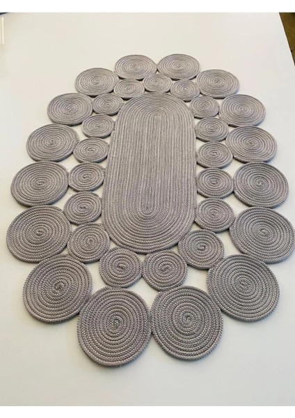 Gri Oval Hasır Halı - Gri Oval Jüt Halı - Gri Örme Jüt Halı fiyatları