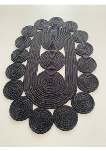 Oval Siyah Jüt Halı - Siyah Hasır Oval Halı - Siyah Hasır Halı