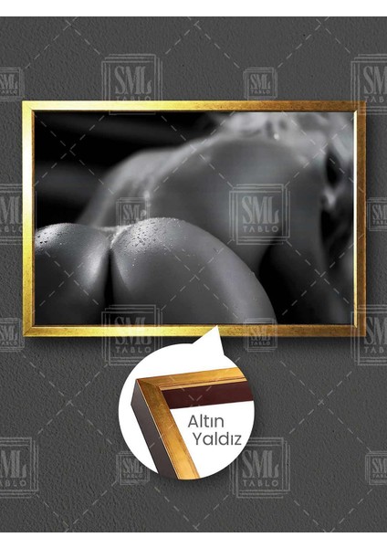 Arkasına Bakan Çıplak Kadın Nü Sexy Nude Yatak Odası Dekor Çerçeveli Yatay Kanvas Tablo