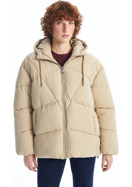 Yeni Sezon Kapüşonlu Düz Oversize Kadın Şişme Mont