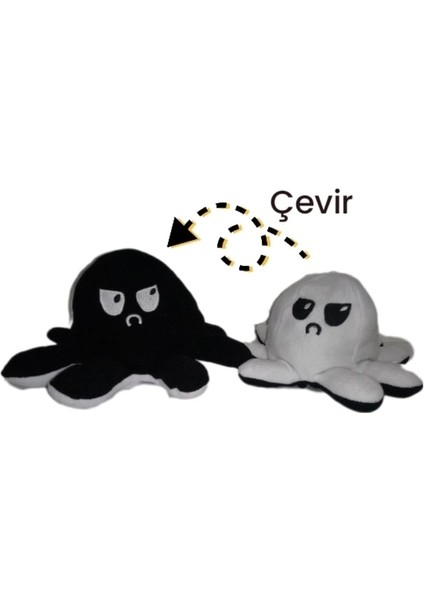 Siyah - Beyaz Ahtapot Peluş Oyuncak - Mod Değiştiren Ahtapot Çift Yönlü Peluş Ahtapot