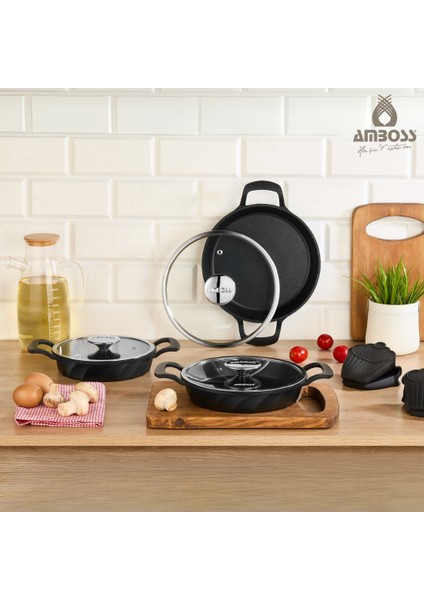 Kuvars Cam Kapaklı 6 Parça Döküm Sahan Seti