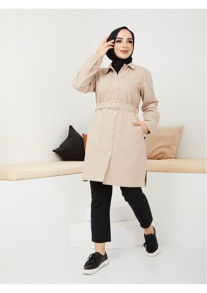 Kemerli Tokalı Ceket Badem modelleri