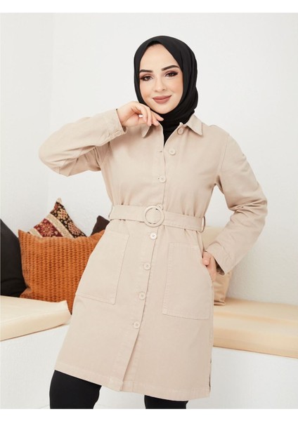 Kemerli Tokalı Ceket Badem fırsatları