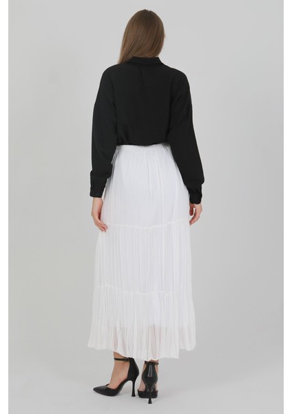 Kadın Şifon Astarlı Piliseli Etek Beyaz fiyatları