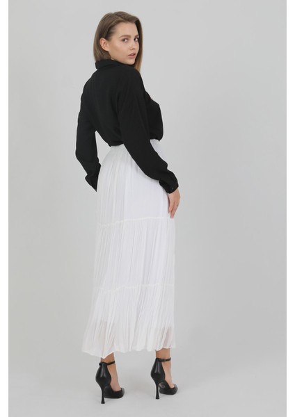 Kadın Şifon Astarlı Piliseli Etek Beyaz fırsatları