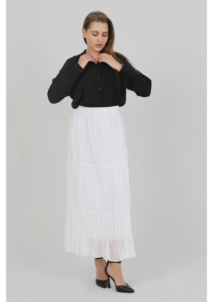Kadın Şifon Astarlı Piliseli Etek Beyaz indirimleri